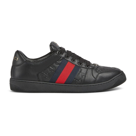 Gucci Unisex Sneakers With Iconic Web Stripes And GG Embossed Leather