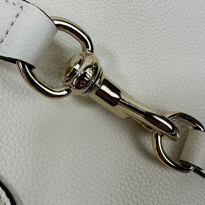 Gucci White Pebbled Leather Top Handle Bag With Silver Tone Hardware And Detachable Strap 795349