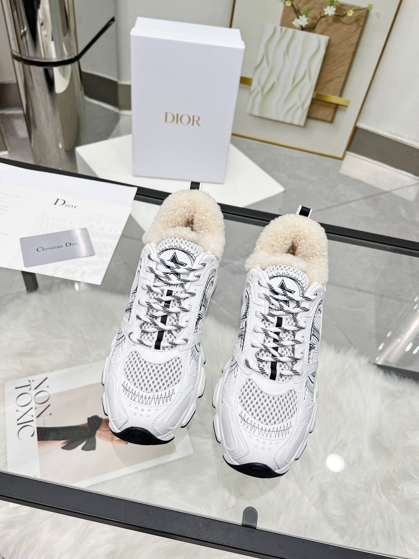 Women's Dior White Sneakers With Warm Fleece Lining