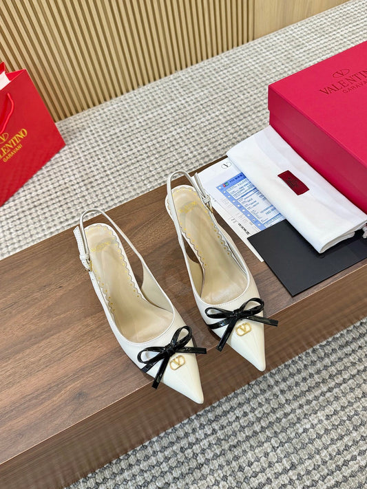 Valentino Women's Pointed Toe Bow High Heels Luxury Patent Leather Pumps