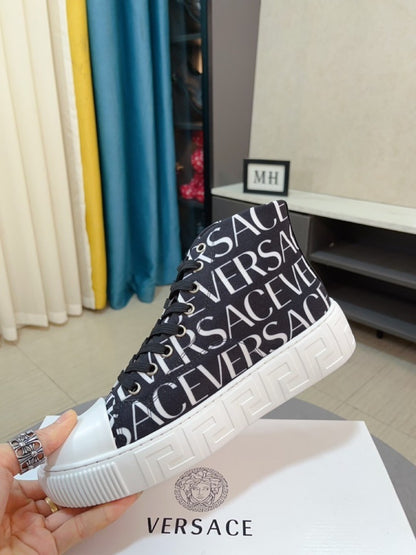 Versace Men's High-Top Sneakers - Luxury Designer Athletic Footwear with Baroque Print & Greek Key
