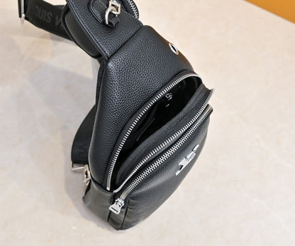 Luxury Louis Vuitton Black Leather Sling Bag with Signature Logo and Stylish Design