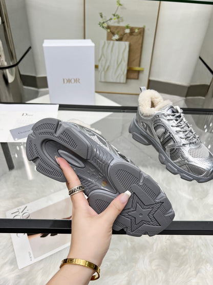 Women's Dior Silver Sneakers With Cozy Fleece Lining
