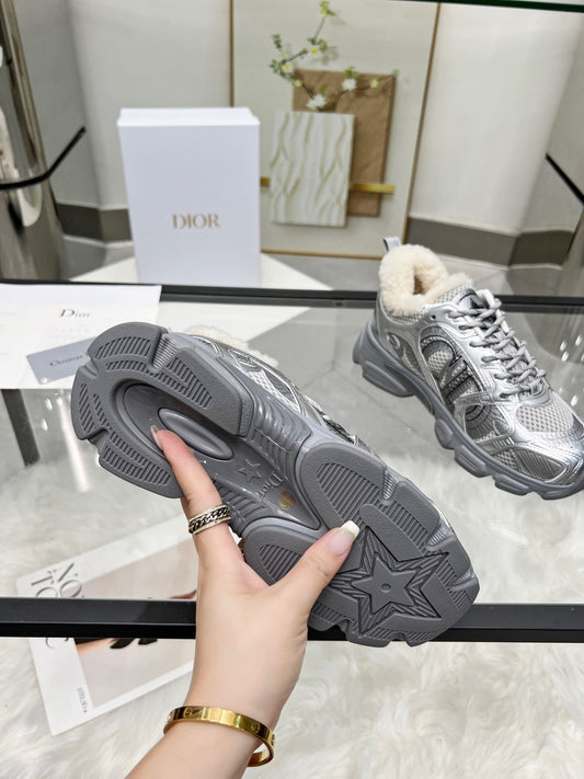 Women's Dior Silver Sneakers With Cozy Fleece Lining