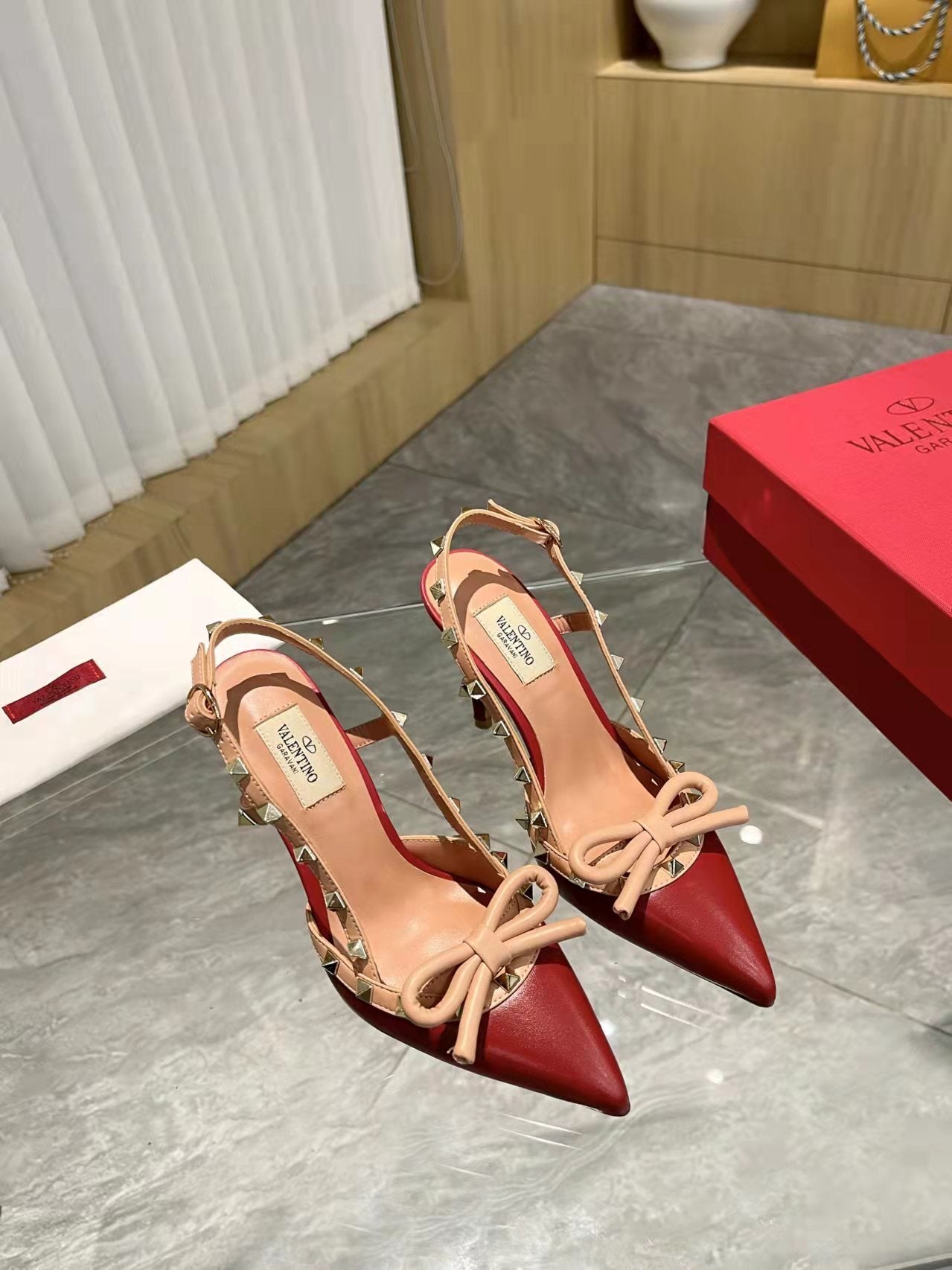 Valentino Women's Rockstud Bow Slingback Pumps Luxury Pointed Toe High Heels