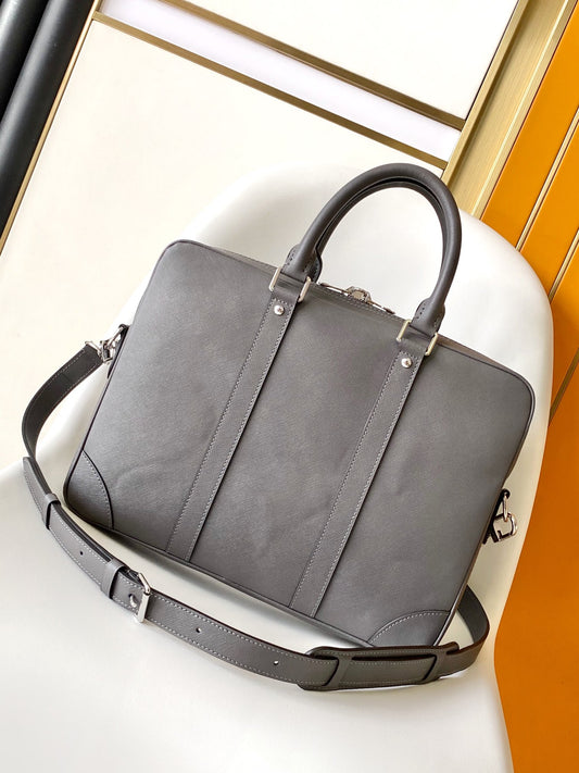 Sophisticated Louis Vuitton Gray Leather Briefcase for Business and Travel Needs M11659