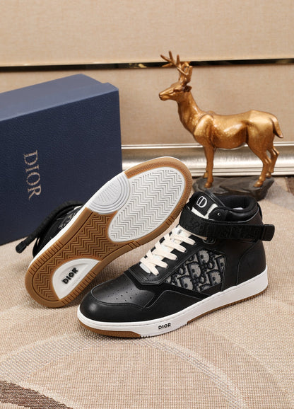 Dior Men's High Top Sneakers with Oblique Pattern and Adjustable Strap