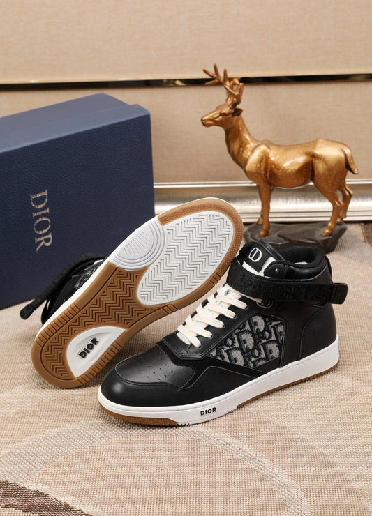 Dior Men's High Top Sneakers with Oblique Pattern and Adjustable Strap