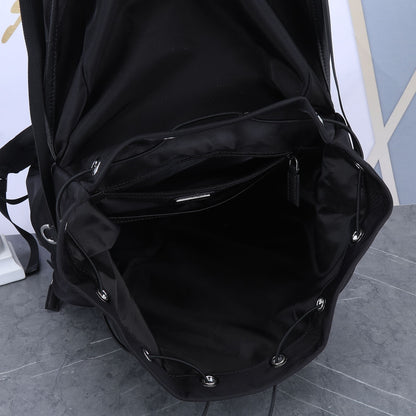 Prada Black Nylon Backpack With Multiple Pockets And Signature Logo 2VZ019