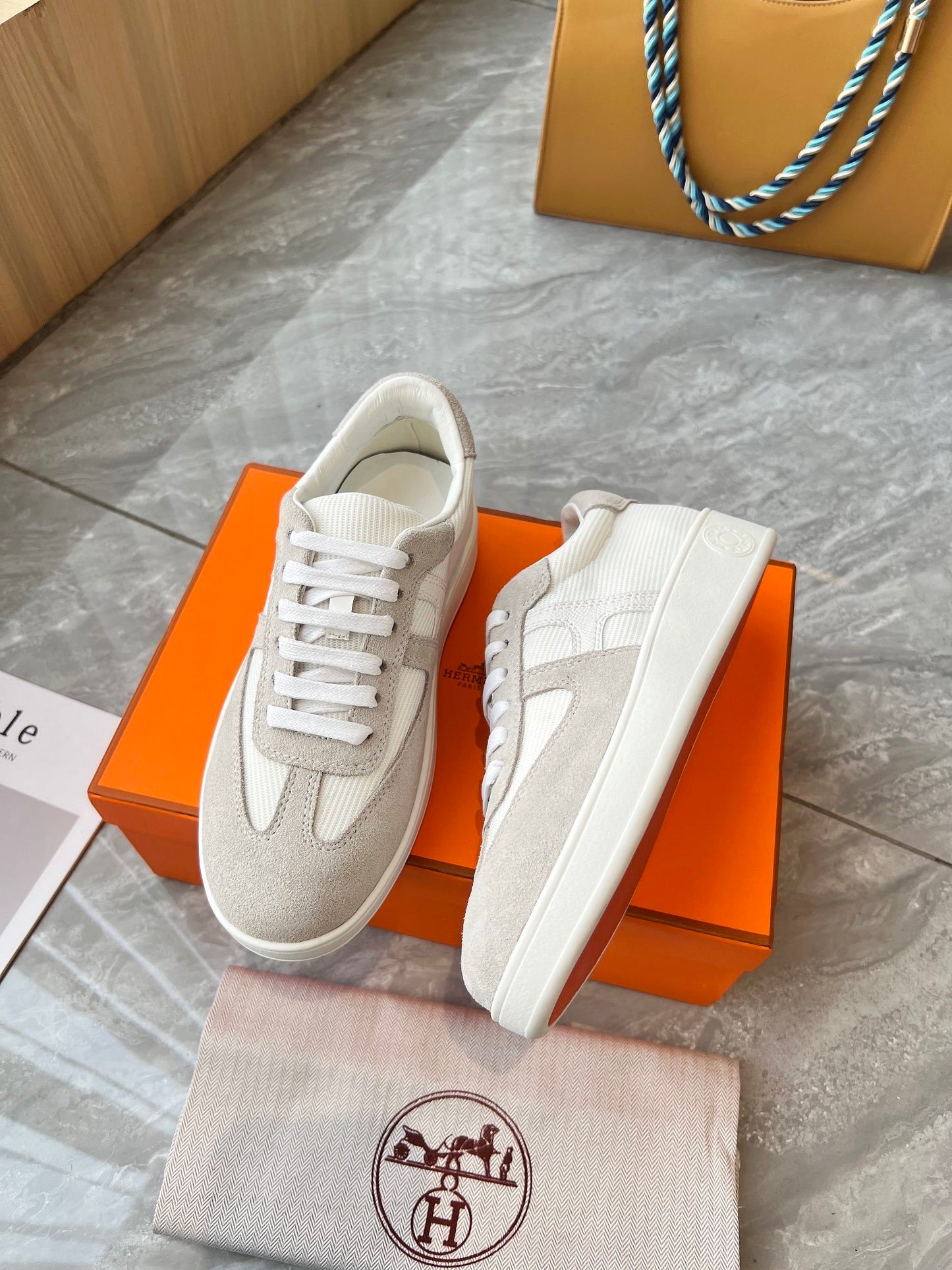 Hermes Women's Sneakers Iconic H Logo Leather Casual Fashion Shoes