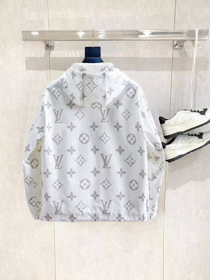 Louis Vuitton Monogram Print Hooded Windbreaker with Zip-Front