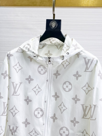 Louis Vuitton Monogram Print Hooded Windbreaker with Zip-Front