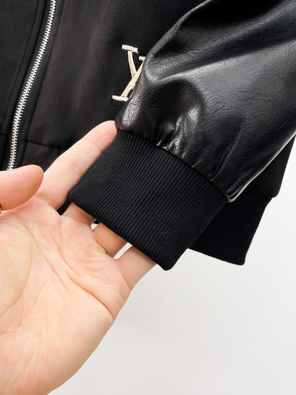 Louis Vuitton Men's Embossed Monogram Hooded Zip-Up Jacket with Contrast Sleeves