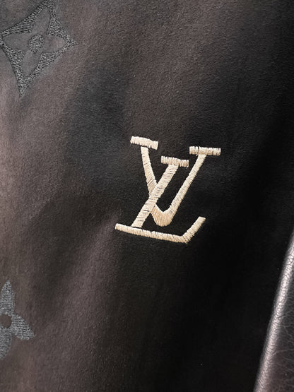 Louis Vuitton Men's Embossed Monogram Hooded Zip-Up Jacket with Contrast Sleeves