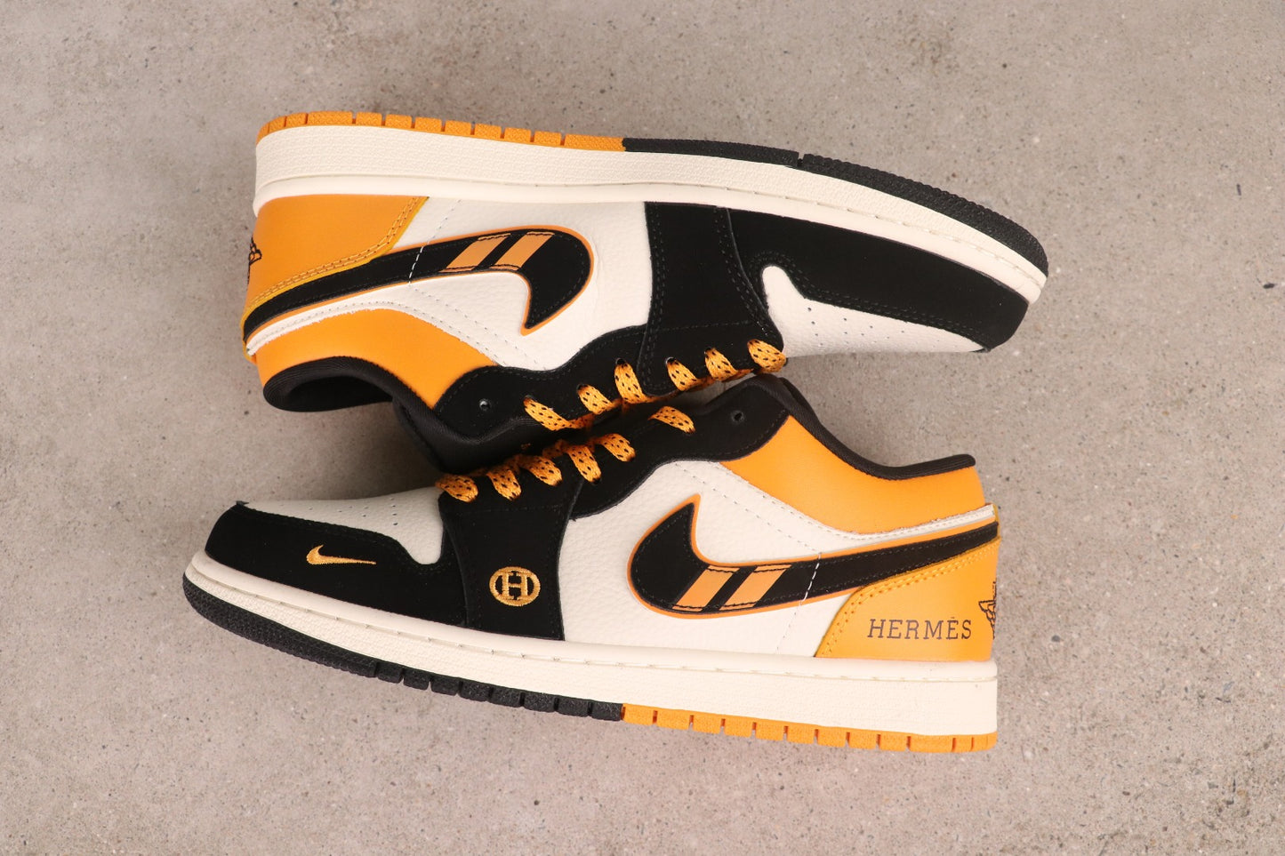 Air Jordan 1 Low Hermes Inspired Orange Black White Casual Sneakers