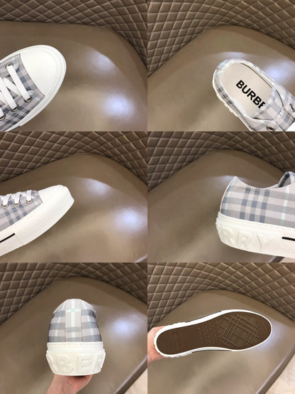 Burberry Unisex Grey Plaid Canvas Sneakers Stylish Comfortable Footwear For Men And Women With Iconic Check Pattern