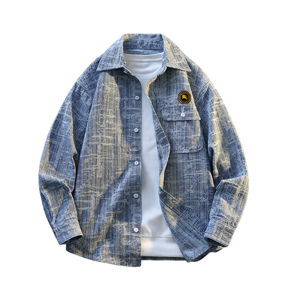Burberry - Inspired Blue Textured Denim Shirt Jacket with Badge