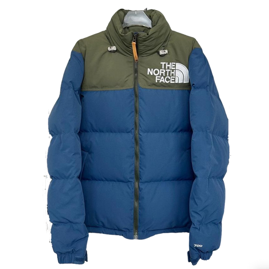 The North Face Nuptse Puffer Jacket In Blue And Olive Color Block Design
