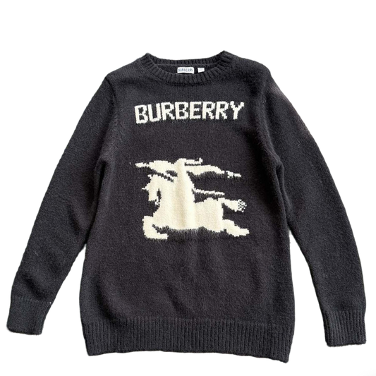 Burberry Men's Dark Grey Crew Neck Knitted Sweater With Equestrian Logo