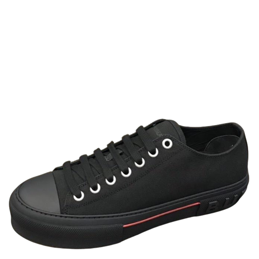 Burberry Unisex Black Canvas Sneakers Stylish Comfortable Footwear For Men And Women With Red Accent Detail