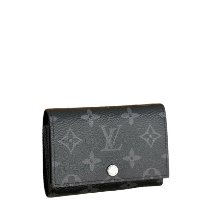 Stylish Louis Vuitton Black Monogram Wallet With Silver Button For Sophisticated Accessory M12598