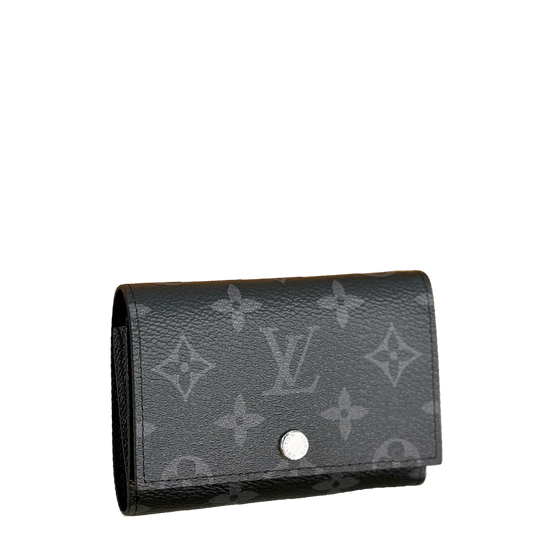 Stylish Louis Vuitton Black Monogram Wallet With Silver Button For Sophisticated Accessory M12598