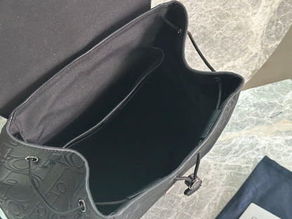 Elegant Dior Daily Black Leather Backpack With Embossed Monogram And Buckle Closure BA231