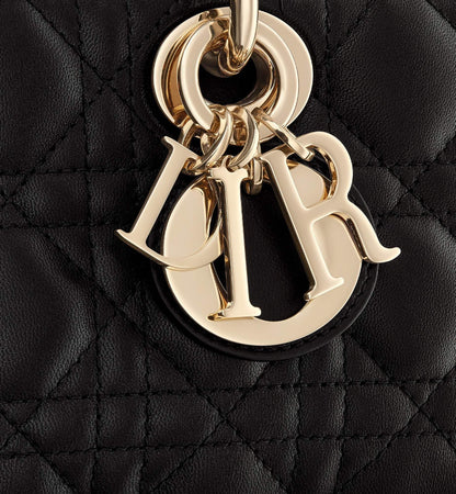 Elegant Black Dior lady d-joy Handbag With Quilted Leather And Gold - Toned Logo Charms M0613O