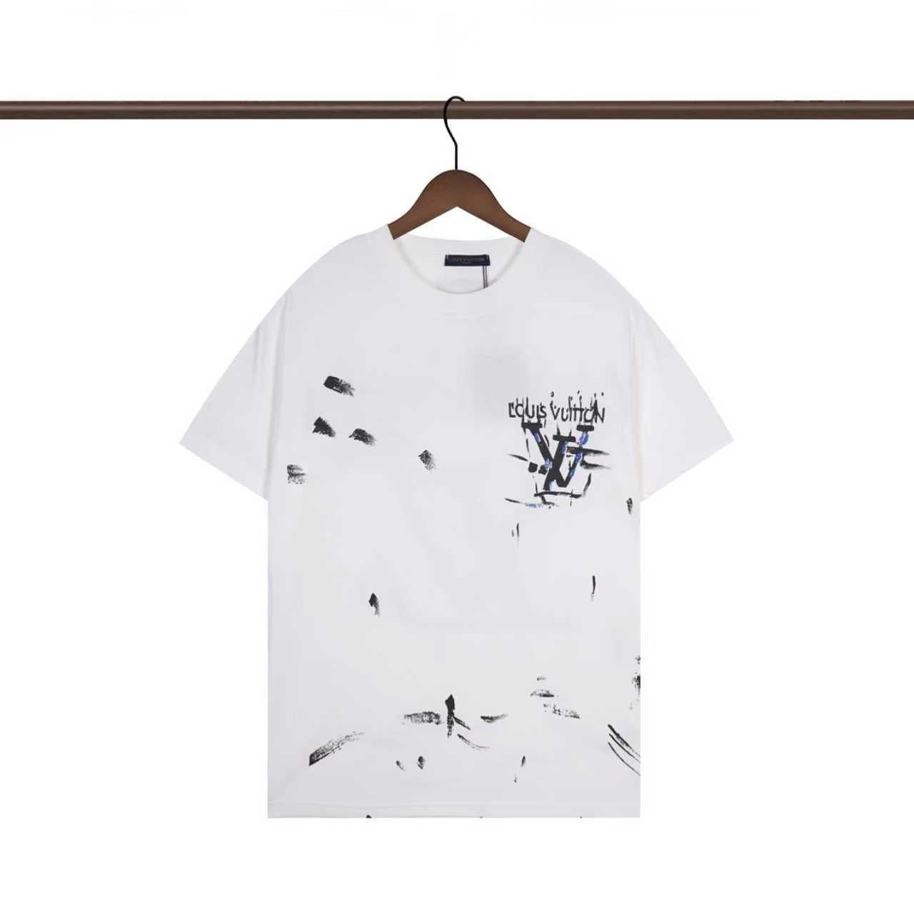 Louis Vuitton Black/White T shirt with Artistic Paint Splatter and Logo Design