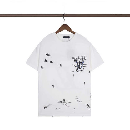 Louis Vuitton Black/White T shirt with Artistic Paint Splatter and Logo Design