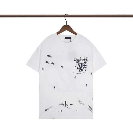 Louis Vuitton Black/White T shirt with Artistic Paint Splatter and Logo Design