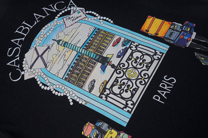 Casablanca Black/White T - Shirt With Embroidered Window Graphic And Paris Detail