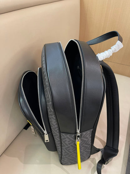 Trendy Fendi Backpack With Signature FF Pattern And Contrasting Yellow Accent 7VZ074