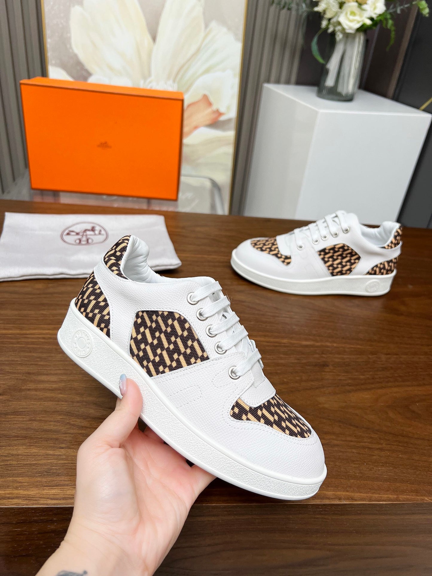 Hermes Women's Sneakers Iconic H Logo Leather Casual Fashion Shoes
