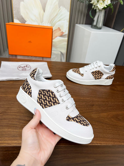 Hermes Women's Sneakers Iconic H Logo Leather Casual Fashion Shoes