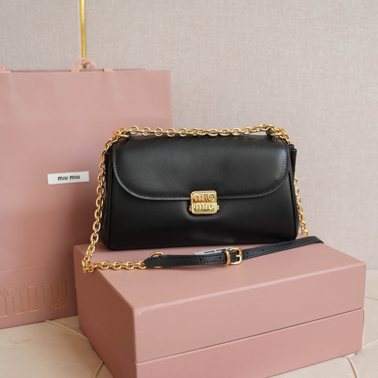 Miu Miu Brown Leather Crossbody Bag With Gold Chain Strap 5BD266