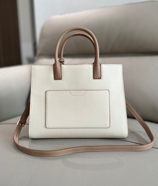 Elegant White/Pink Burberry Handbag With Brown Accents And Signature TB Logo For Sophisticated Style Style No.0441