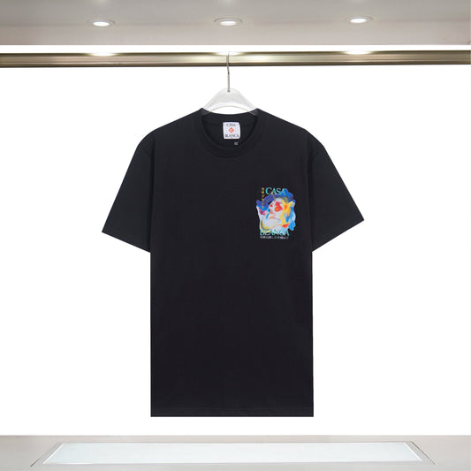 Casablanca White/Black T - Shirt With Colorful Watercolor Graphic And Brand Text