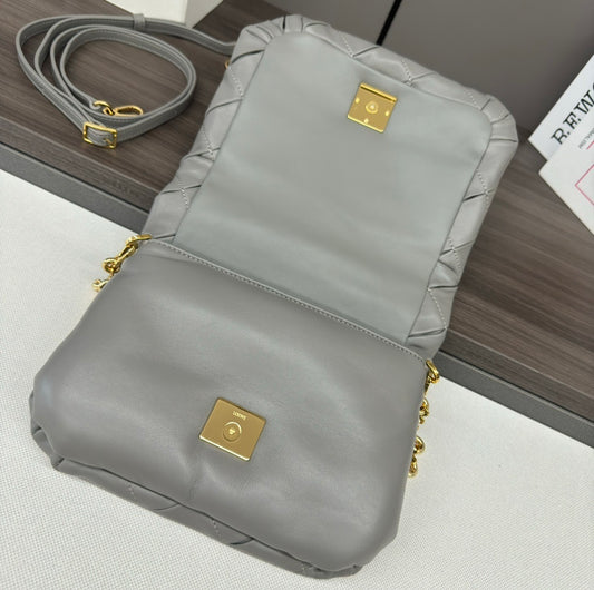 Loewe Puffer Goya Gray/Green Quilted Leather Crossbody Bag With Gold Accents 062466