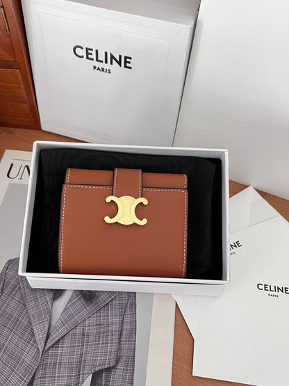 Celine VICTOIRE Triomphe Beige Leather Compact Wallet With Gold Hardware 100963