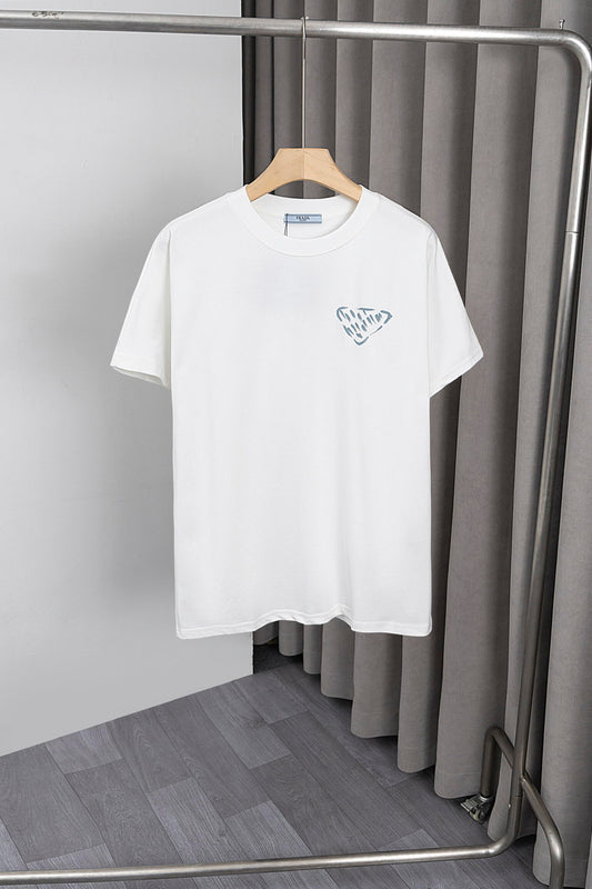 Prada Black/White Tee With Iconic Triangle Logo For Sophisticated Streetwear Looks