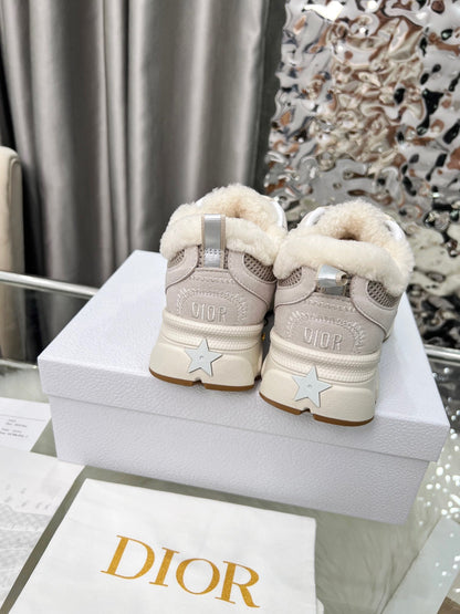 Women's Dior Beige Sneakers With Warm Fleece Lining