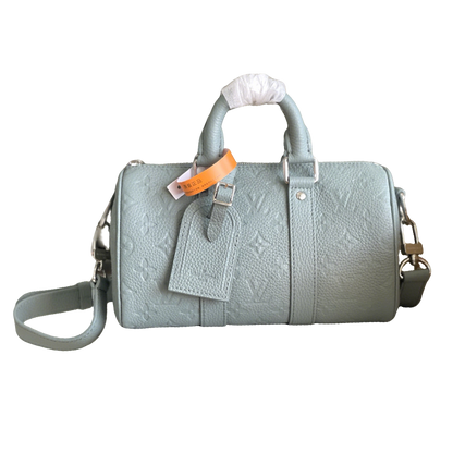 Gorgeous Light Blue Louis Vuitton Speedy Bandoulière Embossed Leather Handbag