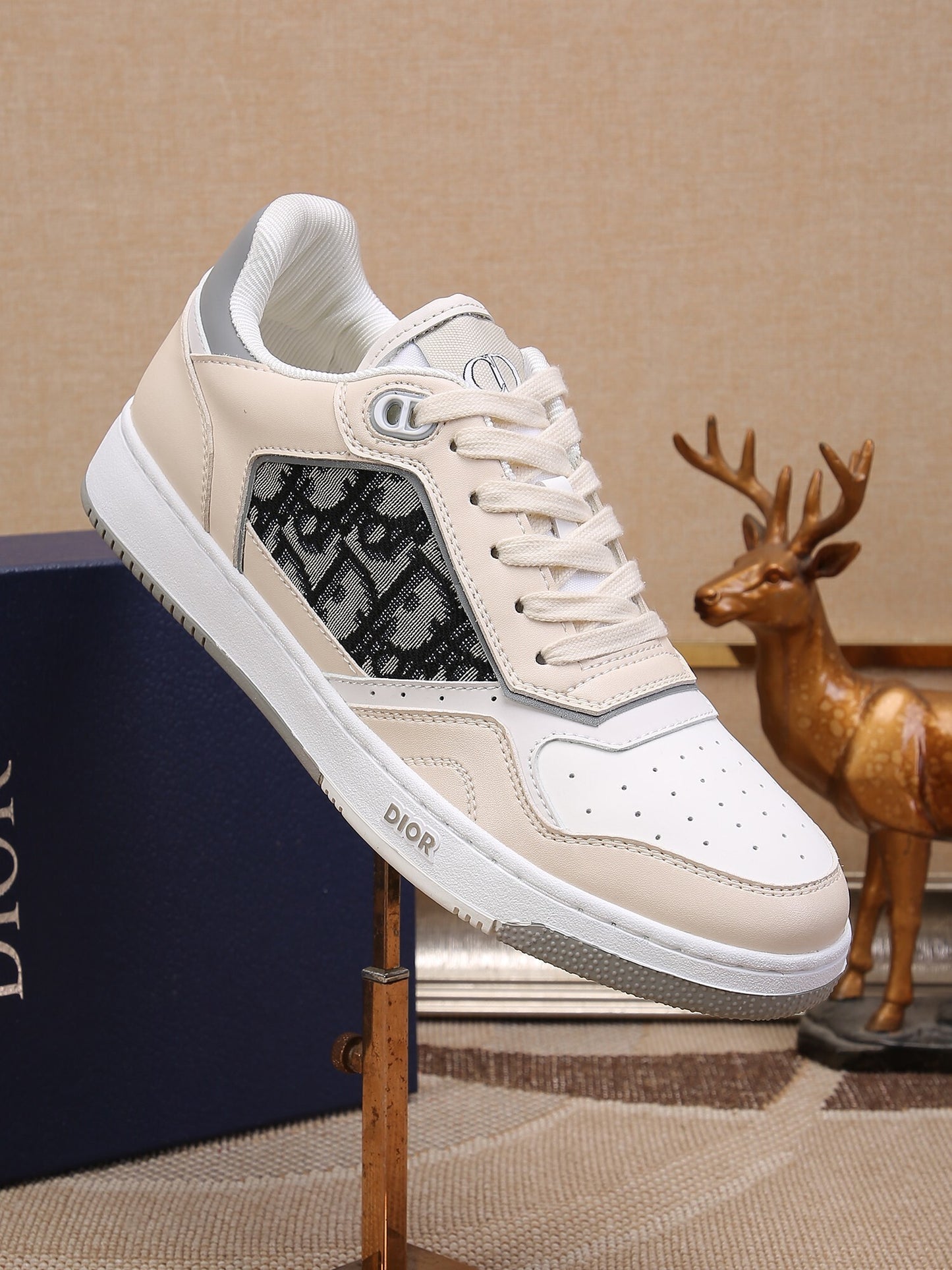 Dior Mens Sneakers Luxury Leather Casual Shoes With Oblique Pattern