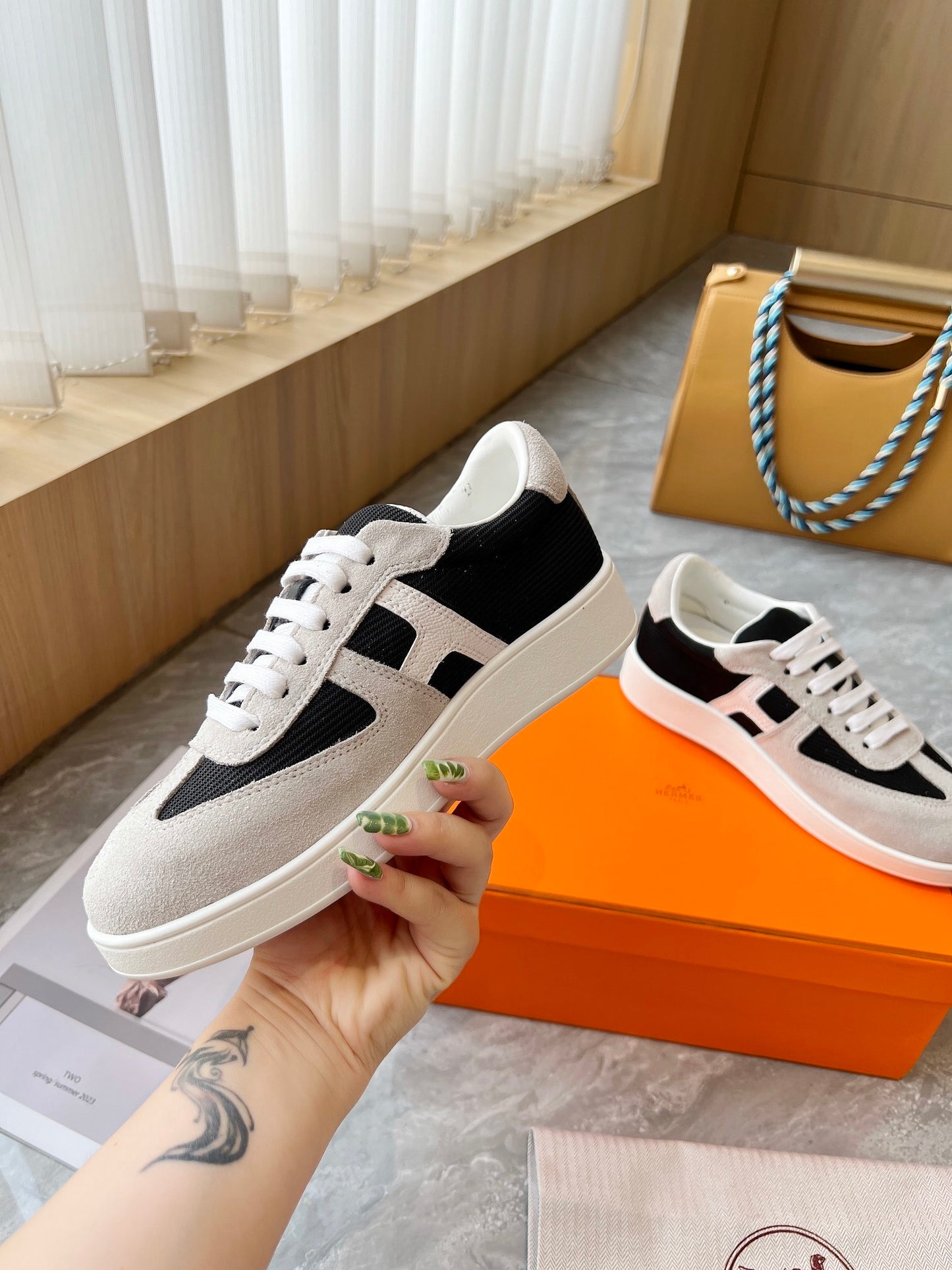 Hermes Women's Sneakers Iconic H Logo Leather Casual Fashion Shoes