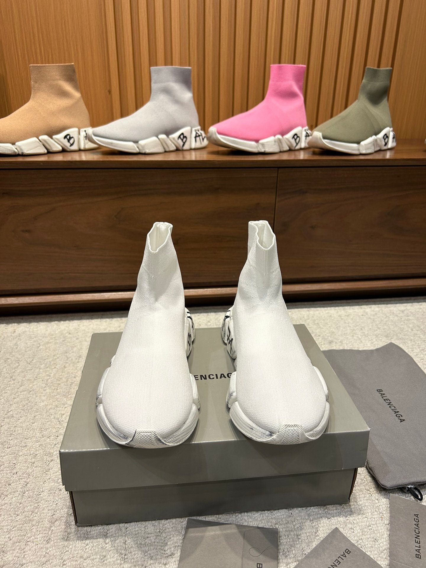 Balenciaga Unisex Sock Sneakers Stylish White Design with Graffiti Detail for Fashion Enthusiasts