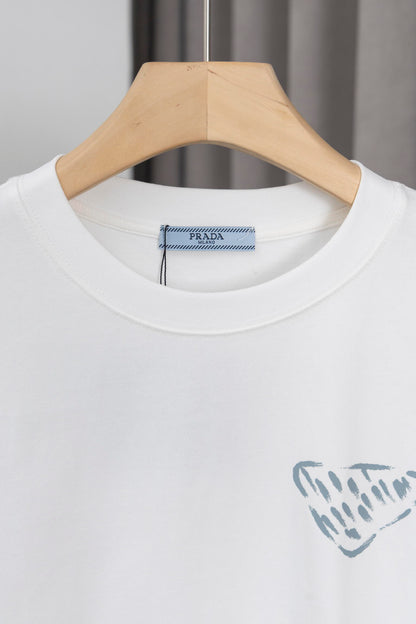 Prada Black/White Tee With Iconic Triangle Logo For Sophisticated Streetwear Looks