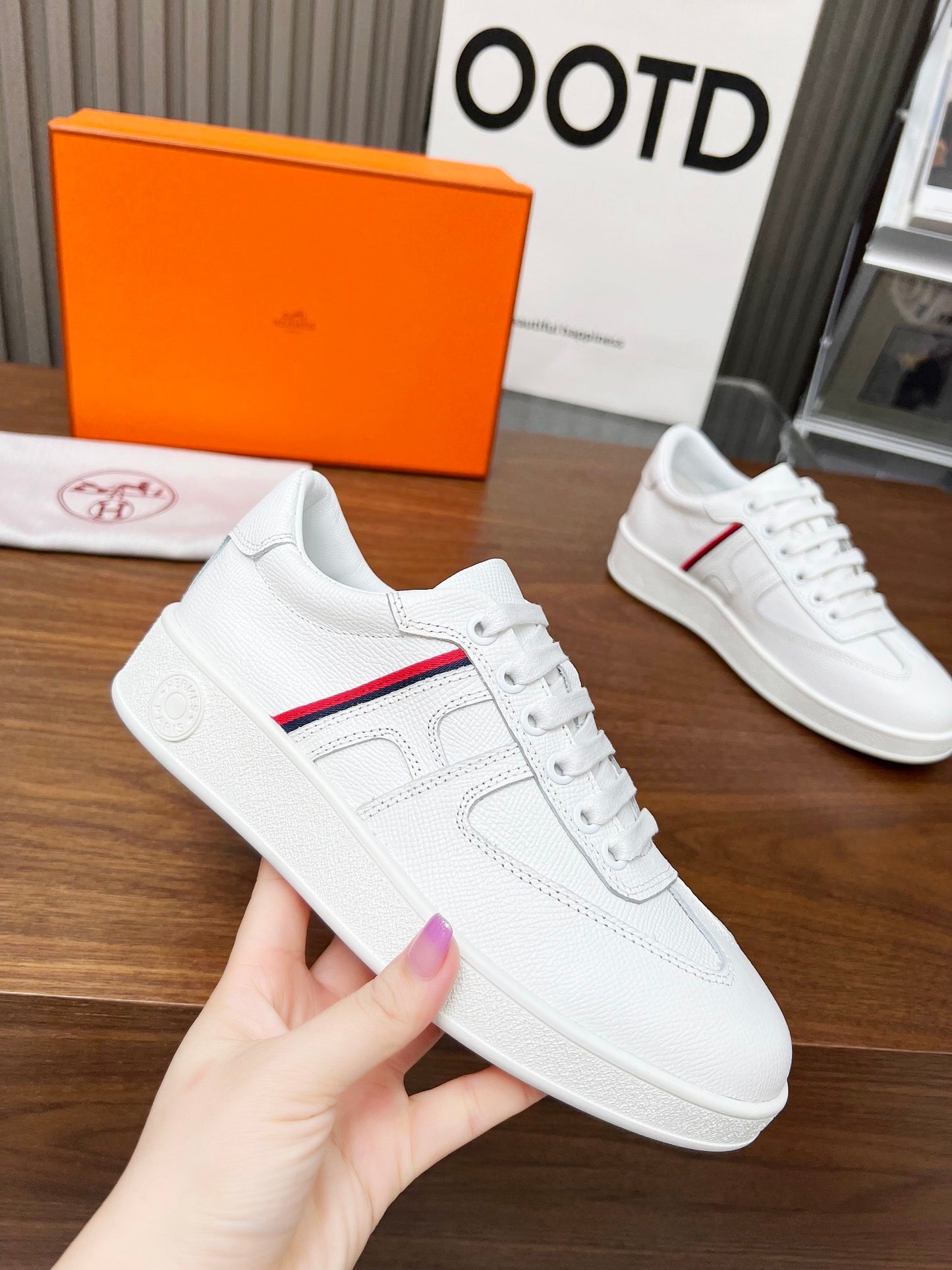 Hermes Women's Sneakers Iconic H Logo Leather Casual Fashion Shoes