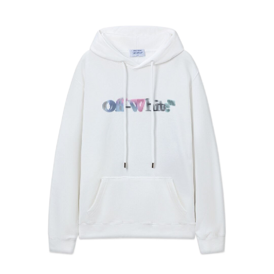 Off White Hoodie With Artistic Angel And Human Interaction Graphic Design