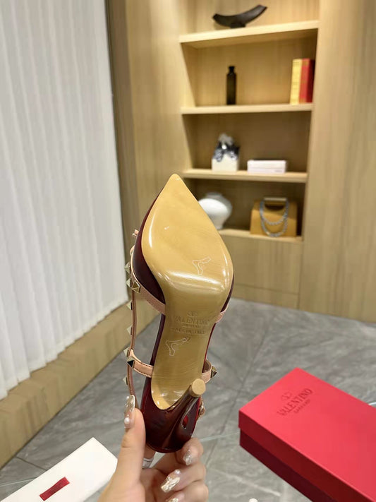 Valentino Women's Pointed Toe Bow High Heels Luxury Patent Leather Pumps